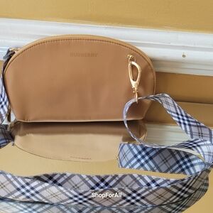 Burberry Beige Crossbody Bag with Plaid Strap